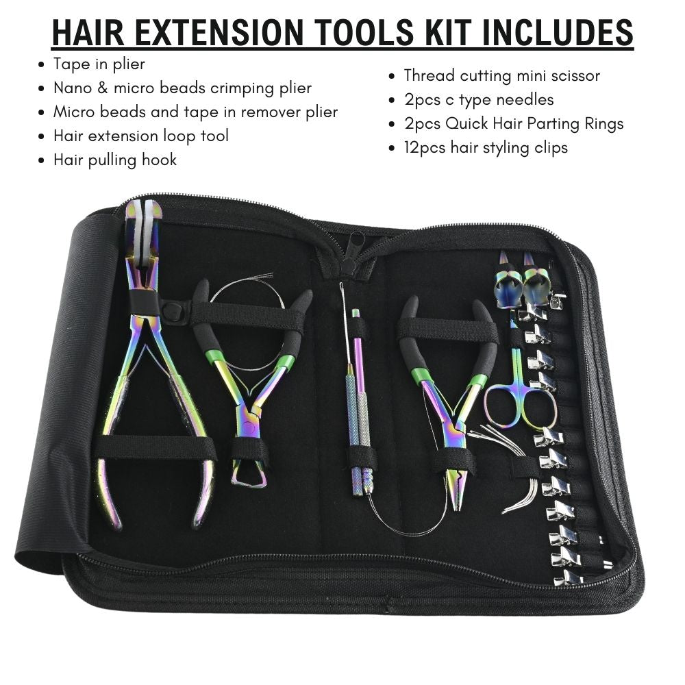 Hair extension tools including | Tape in Extension Plier | 12pcs Hair Styling clips