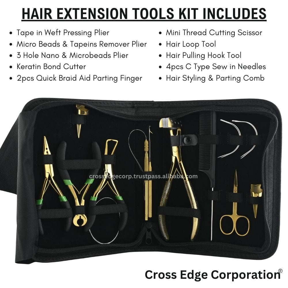 Hair extension tools including | Tape in Plier | Precision Hair Parting Tool in gold color