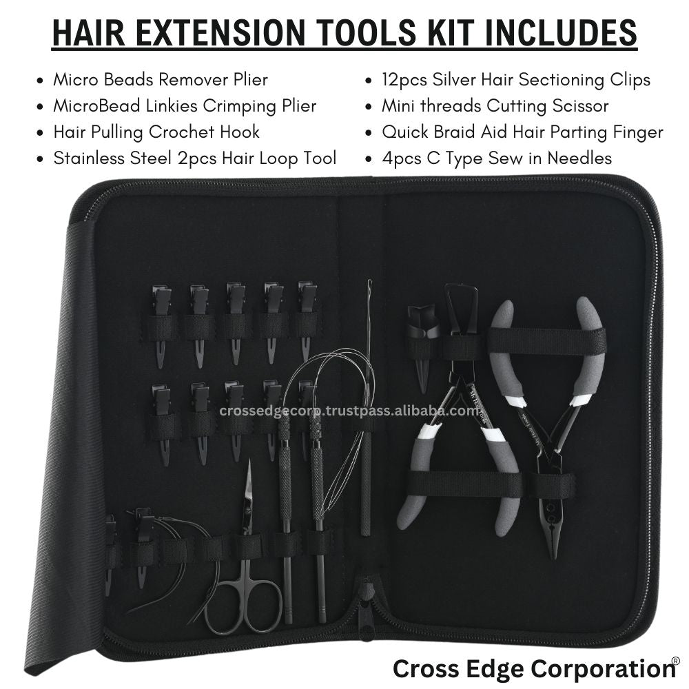 Black Hair extension tools including 2 Loop & Crochet Hook Tools Multipurpose Thread cutting Scissor