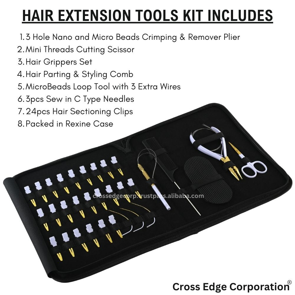 Hair extension tools including | 3 Hole Micro Beads & Nano Rings Plier | 24pcs Hair Styling clips