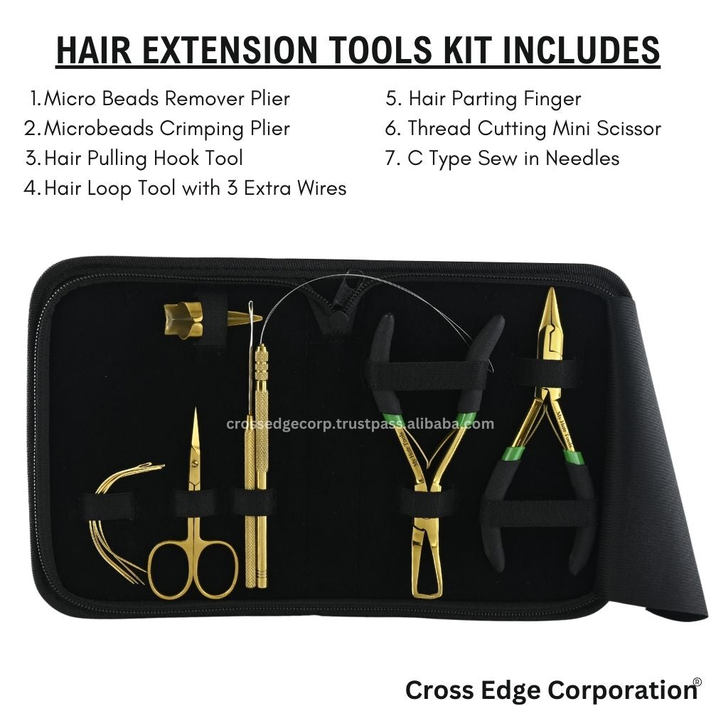 Hair extension tools including | Micro Beads Remover Pliers | 4pcs C Type Needles | Loop & Crochet Hook