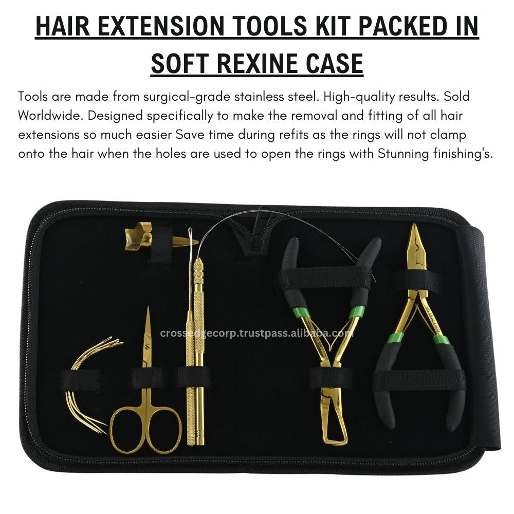 Hair extension tools including | Micro Beads Remover Pliers | 4pcs C Type Needles | Loop & Crochet Hook