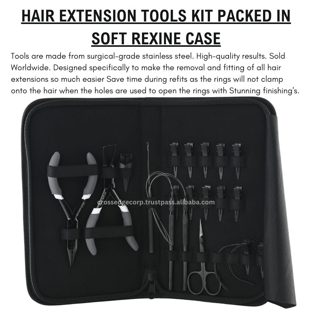 Black Hair extension tools including 2 Loop & Crochet Hook Tools Multipurpose Thread cutting Scissor