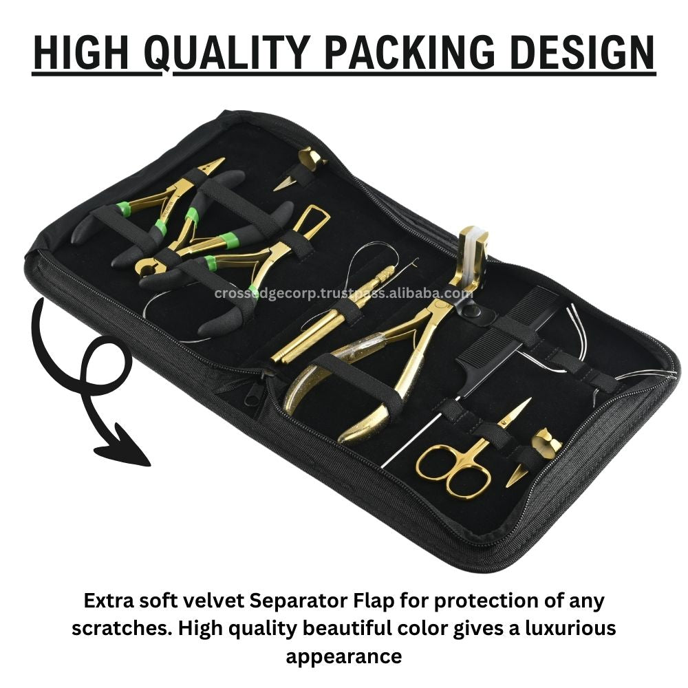 Hair extension tools including | Tape in Plier | Precision Hair Parting Tool in gold color