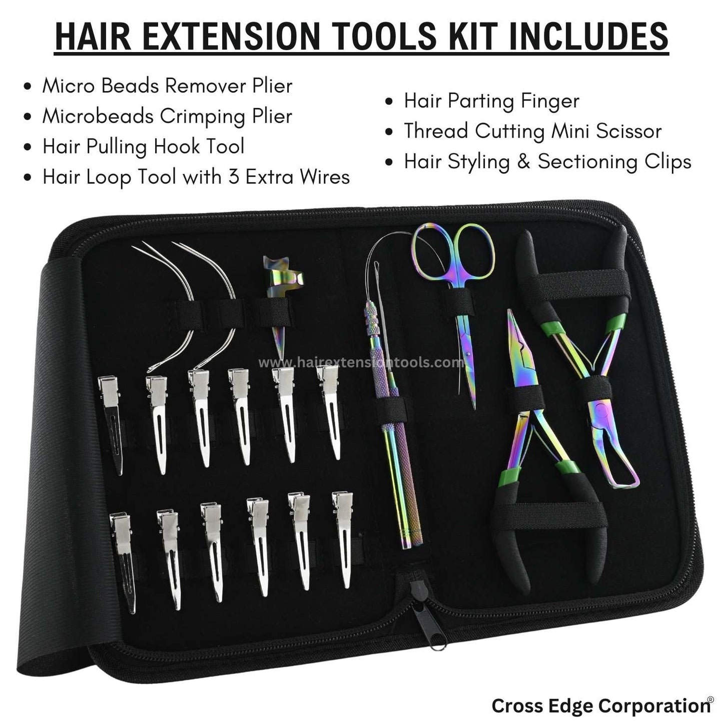 Micro Beads Hair Extension Tools Kit - Rainbow