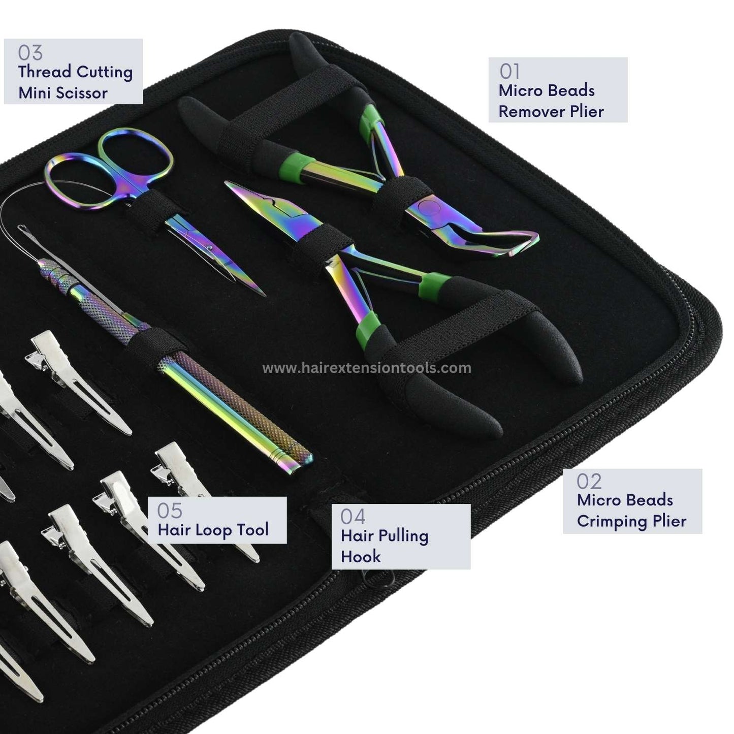 Micro Beads Hair Extension Tools Kit - Rainbow