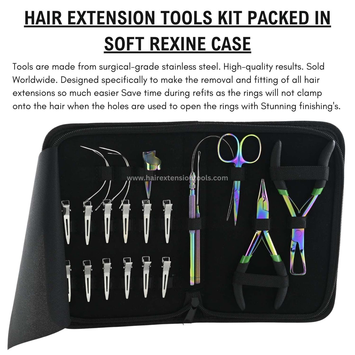 Micro Beads Hair Extension Tools Kit - Rainbow