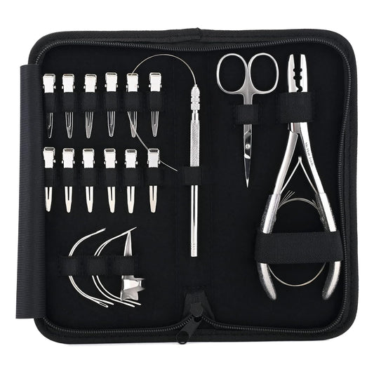 Hair Extension Tools Kit  Microlink Crimping Plier, 12pcs Hair Clips  C Needles Pulling Hook for Micro Beads Hair Extensions