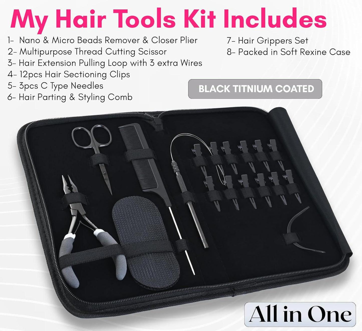 Hair Extension Tools Kit Mini Scissor, Micro Link Extension Loop Tool, Hair Grippers Set,