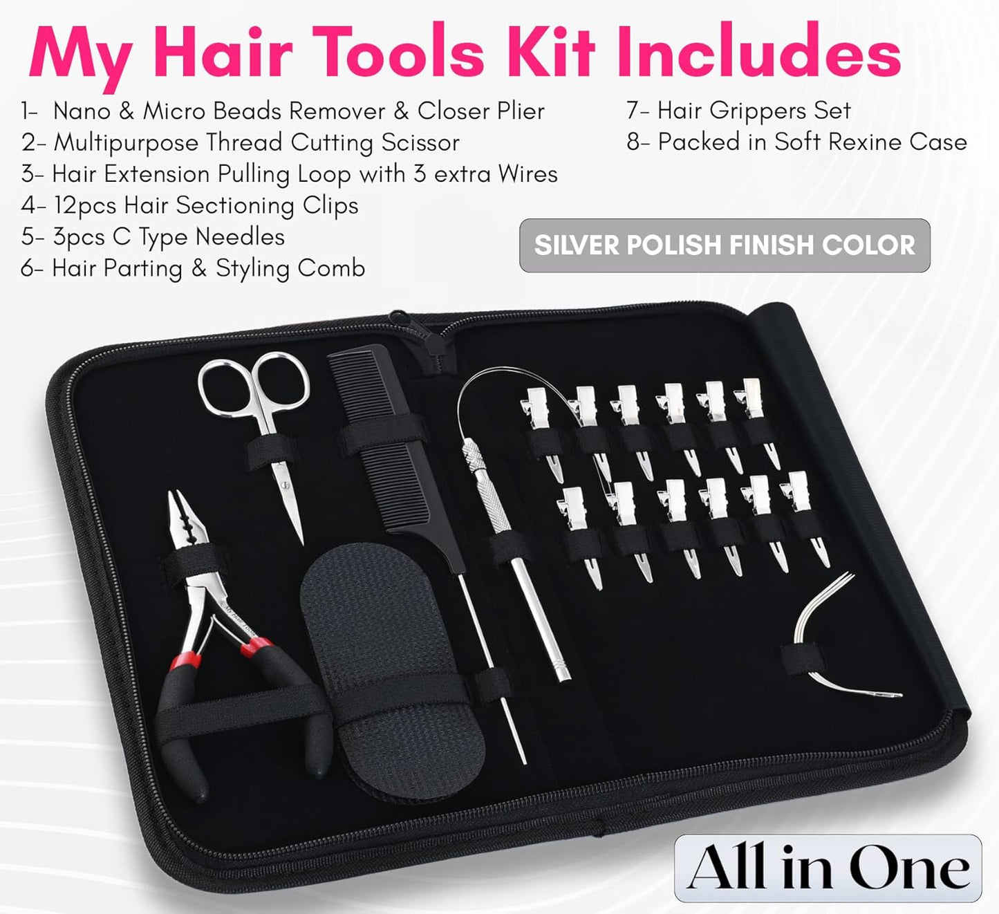 My Hair Tools Pro Hair Extension Tools Kit includes Nano Micro Beads Remover & Closer Plie