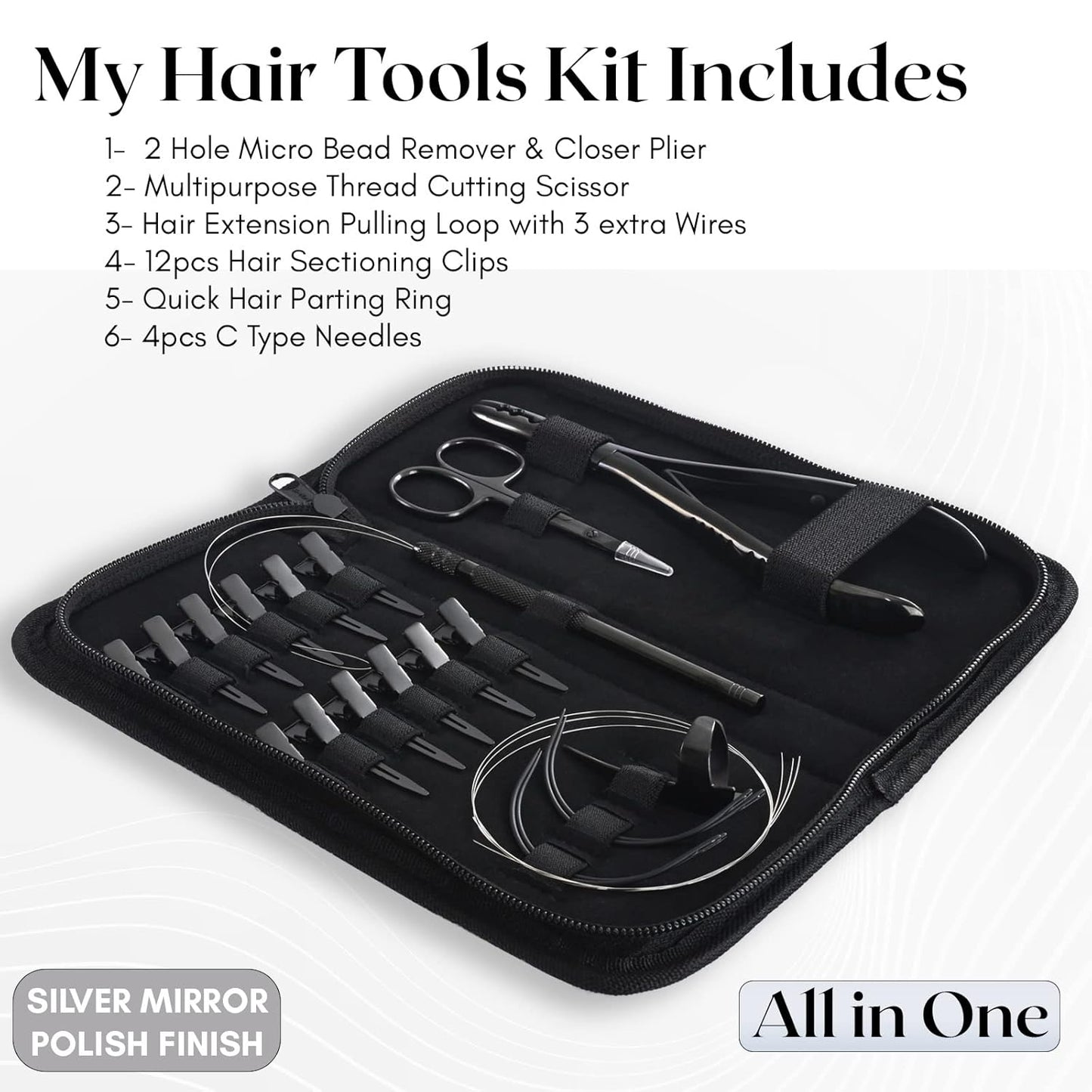 Hair Extension Tools Kit Includes 2 Hole Micro Beads Microlink Crimping Plier Mini Multipurpose Scissor