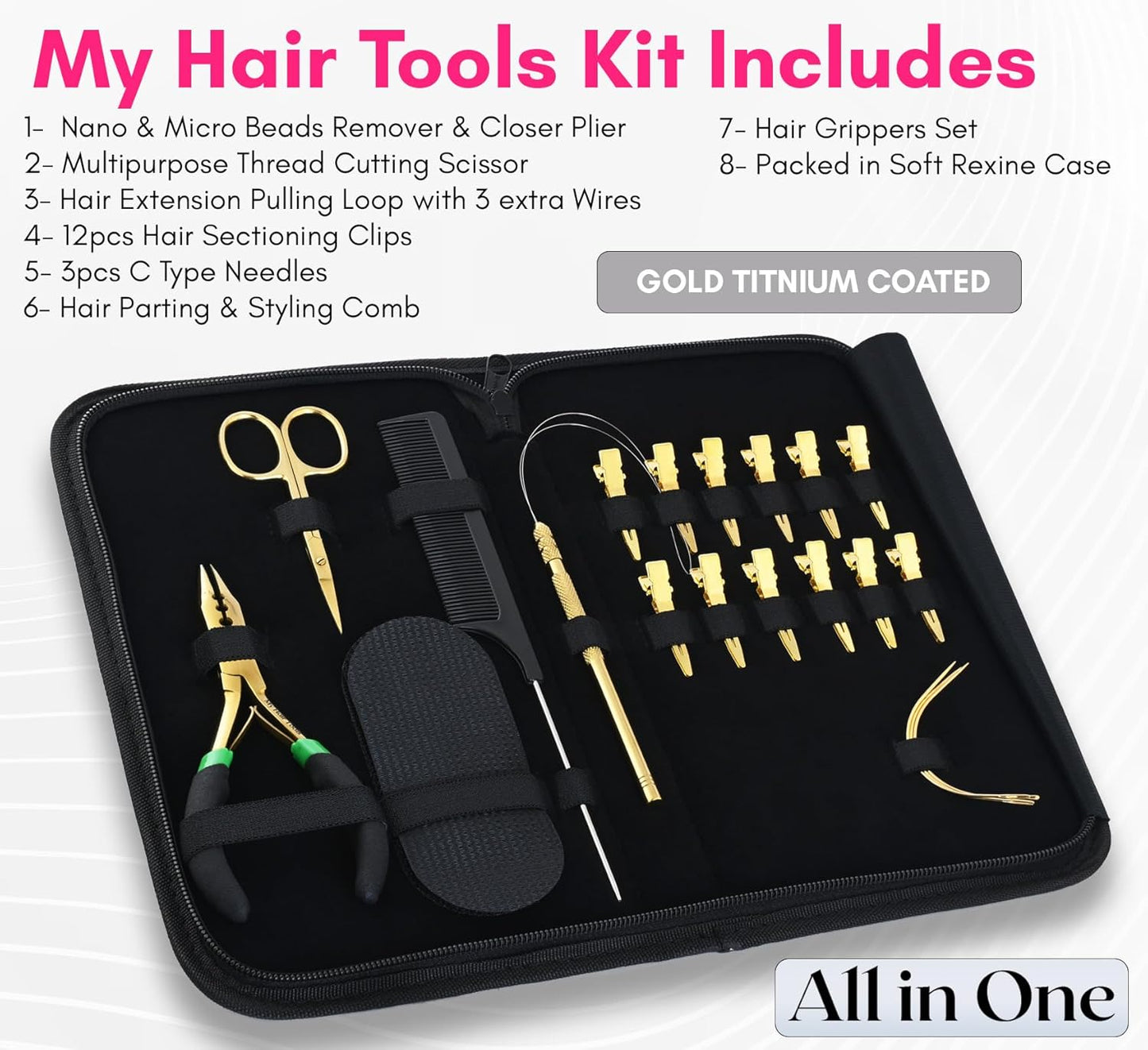 Hair Extension Tools Kit Micro Link Extension Loop Tool Nano Micro Beads Remover & Closer Plier