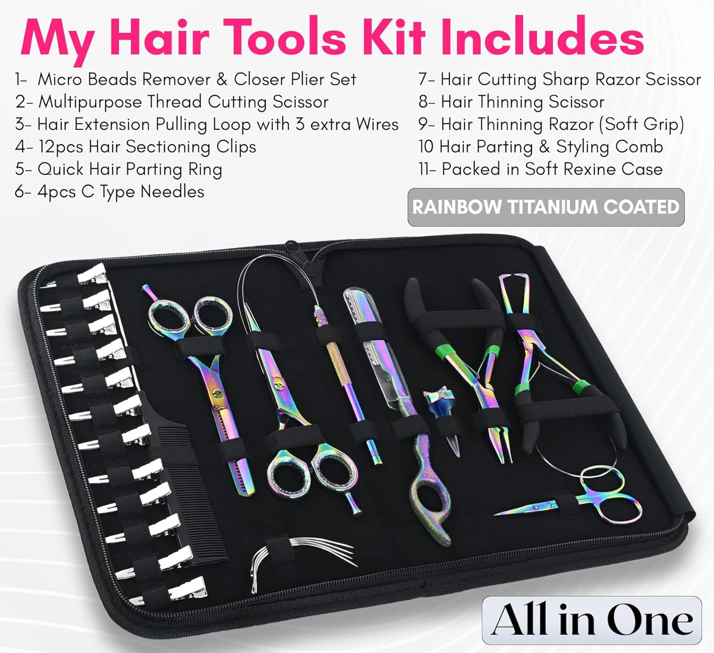 Hair Tools Professional Hair Extension Tools Kit Hair Cutting & Styling Scissors Set, Hair Parting Tool, Hair Extensions Loop Tool