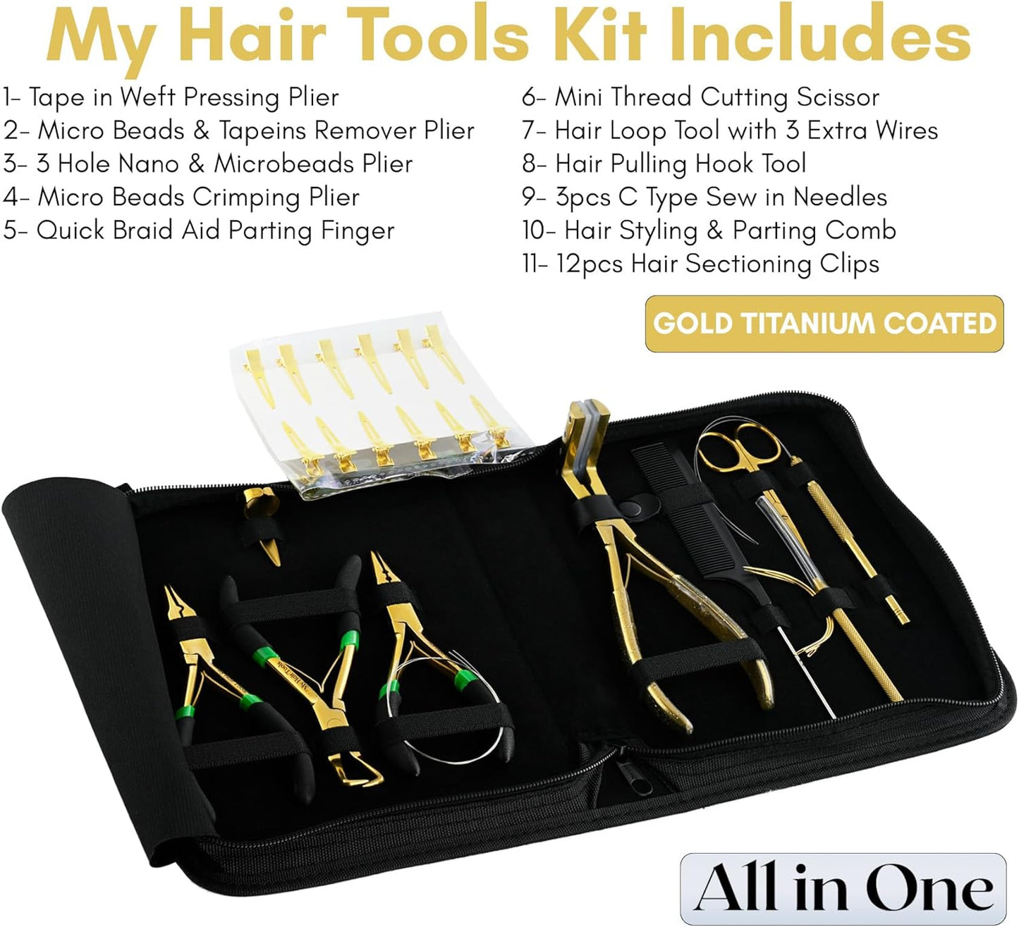 All in One Hair Extension Tools Kit includes Tape in Plier, Nano & Micro Beads Remover Plier