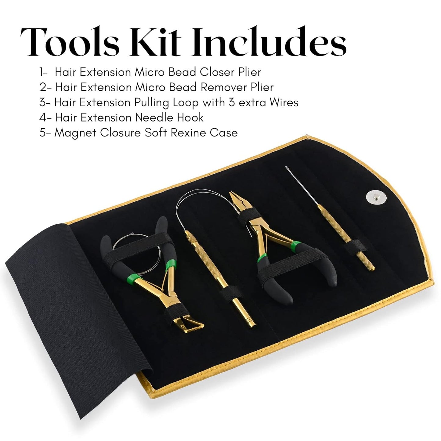 Gold Hair Extensions Remover Pliers set, Micro Beads Hair Pulling Hook & Microbead Loop Tool