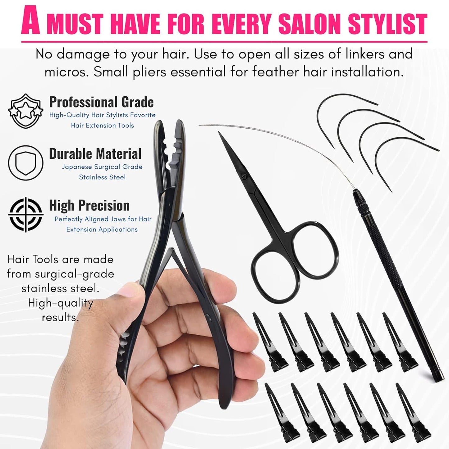 Hair Extension Tools Kit Includes 2 Hole Micro Beads Microlink Crimping Plier Mini Multipurpose Scissor