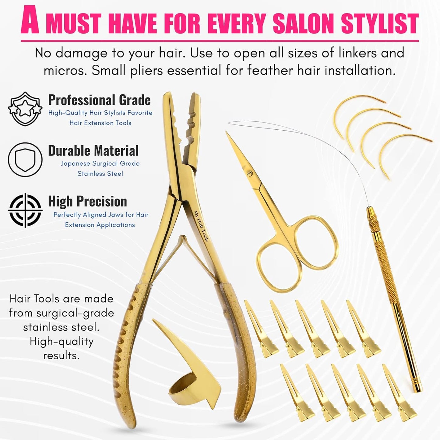 All in One Hair Extension Tools Kit includes Tape in Plier, Nano & Micro Beads Remover Plier