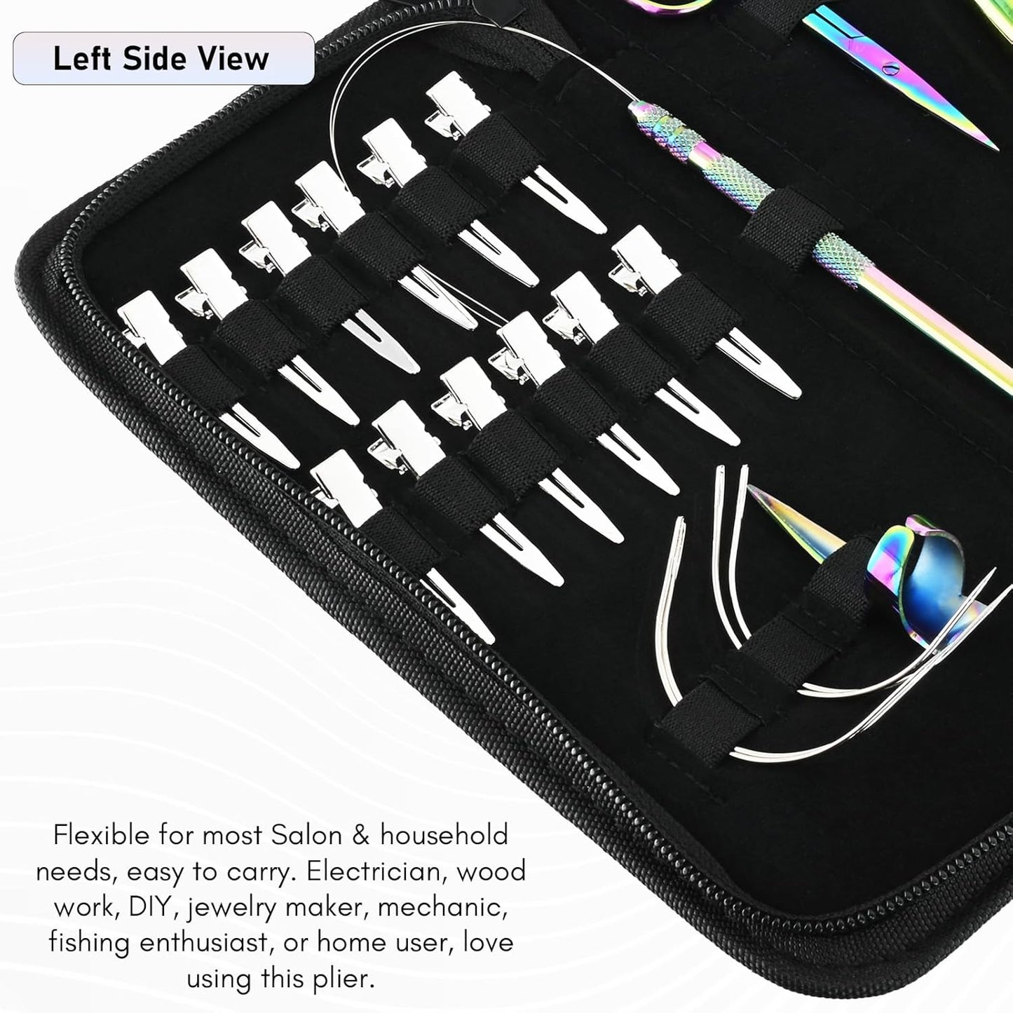 Professional Hair Extension Tools 2 Hole Microlink Crimping Plier, 12pcs Hair Clips, Hair Parting Tool C Type Needles Pulling Hook for Micro Beads