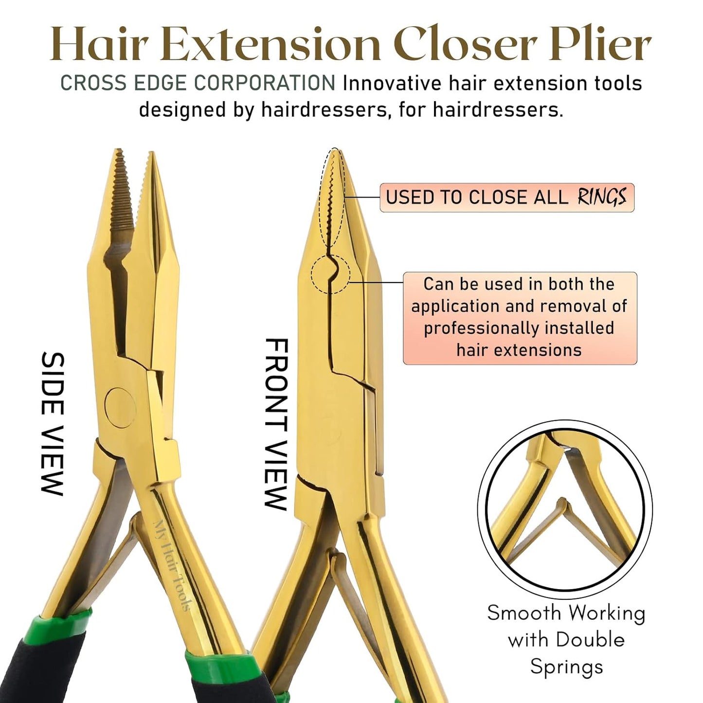 Gold Hair Extensions Remover Pliers set, Micro Beads Hair Pulling Hook & Microbead Loop Tool