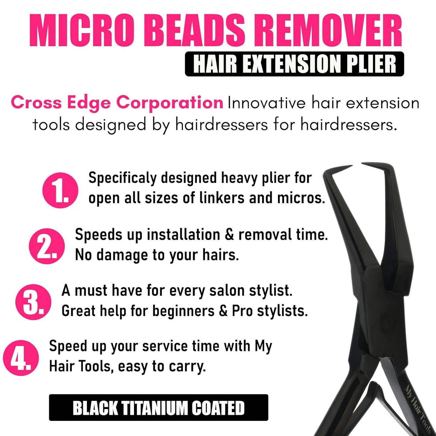 Pro Black Hair Extension Tools Kit Micro Beads Hair Pulling Hook & Microbead Loop Tool Stainless Steel