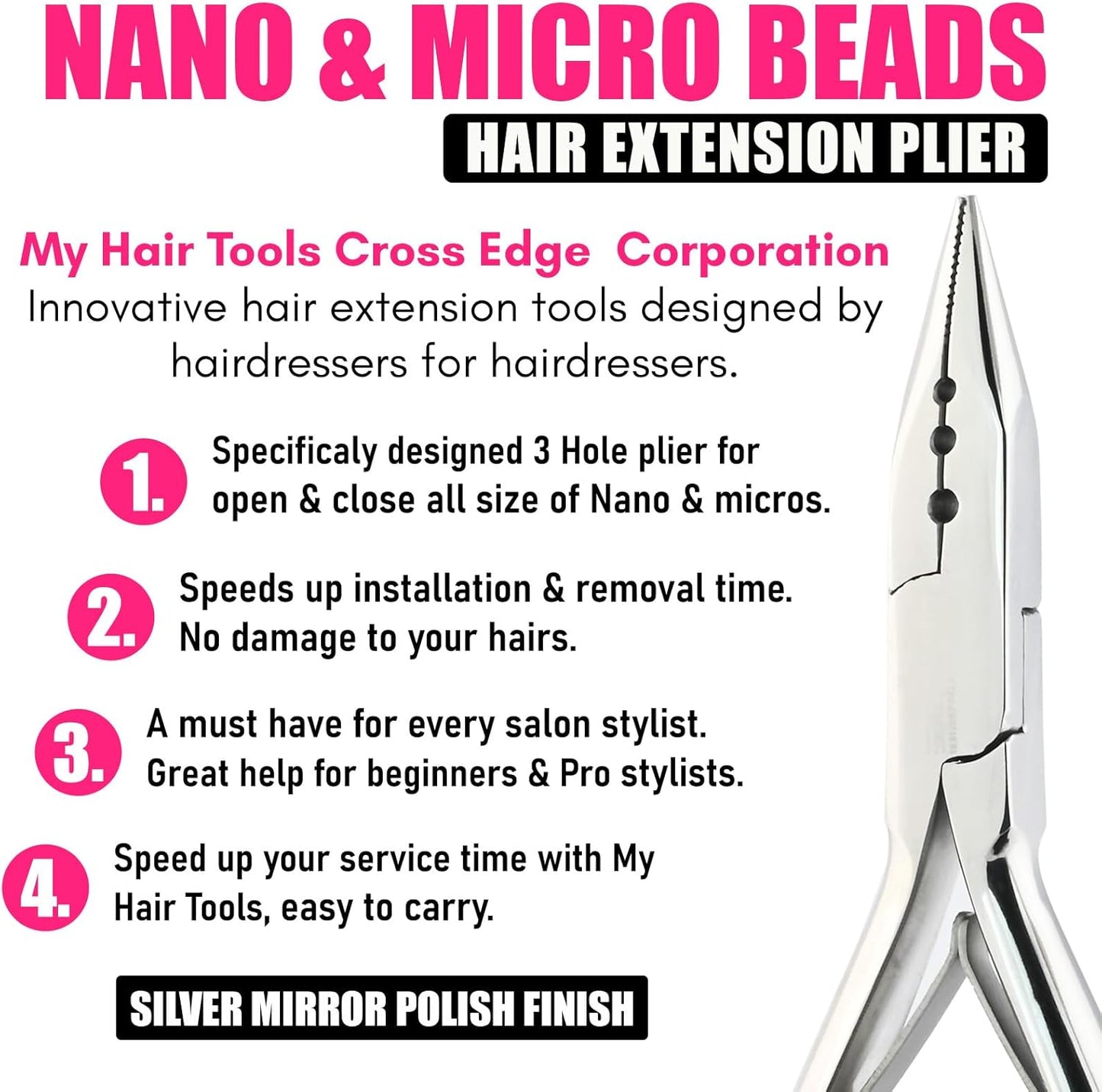 My Hair Tools Pro Hair Extension Tools Kit includes Nano Micro Beads Remover & Closer Plie