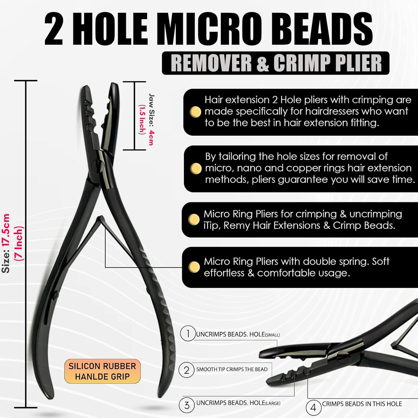 Hair Extension Tools Kit Includes 2 Hole Micro Beads Microlink Crimping Plier Mini Multipurpose Scissor