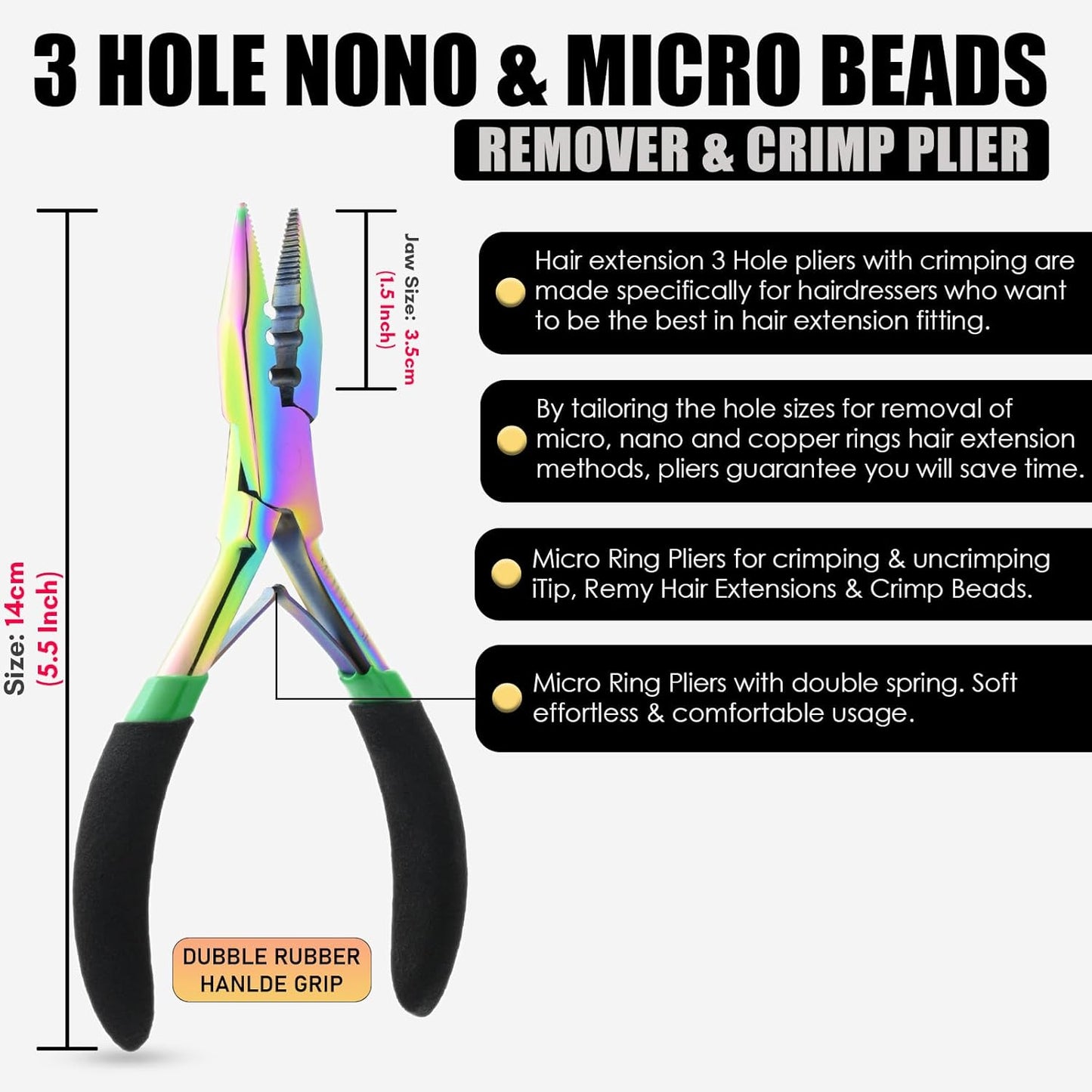 Pro Rainbow Hair Extension Tools Kit includes Nano Micro Beads Remover & Closer Plier, Mini Scissor