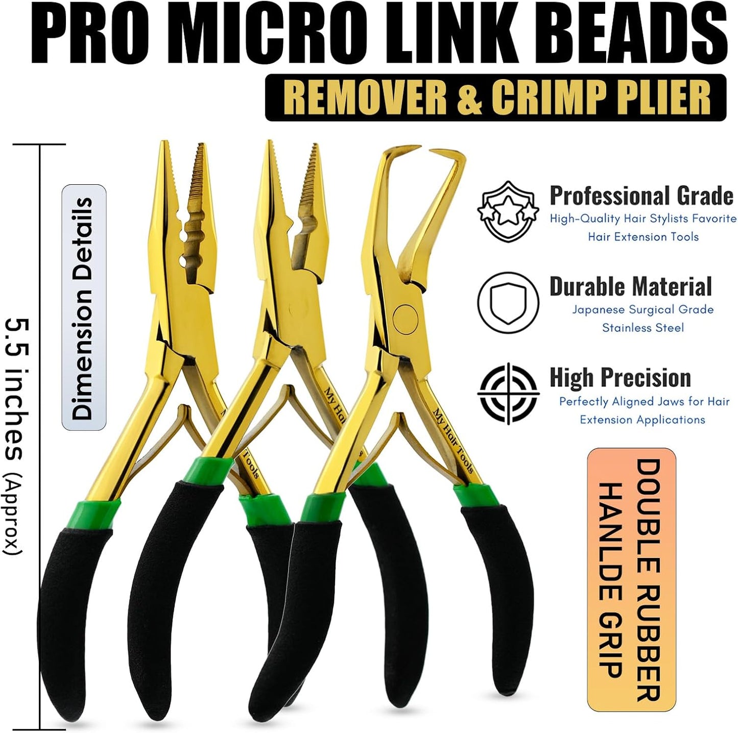 All in One Hair Extension Tools Kit includes Tape in Plier, Nano & Micro Beads Remover Plier