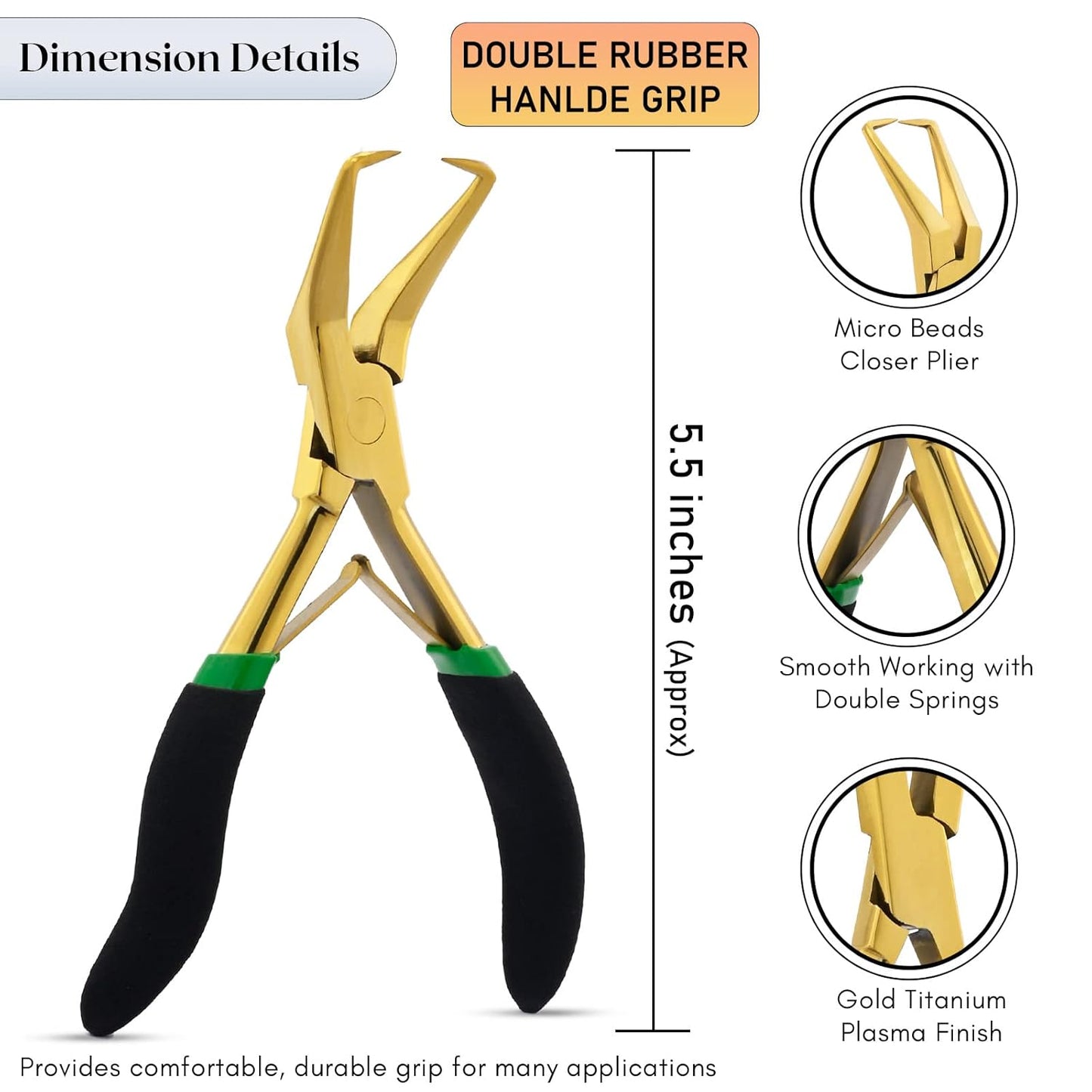 Gold Hair Extensions Remover Pliers set, Micro Beads Hair Pulling Hook & Microbead Loop Tool