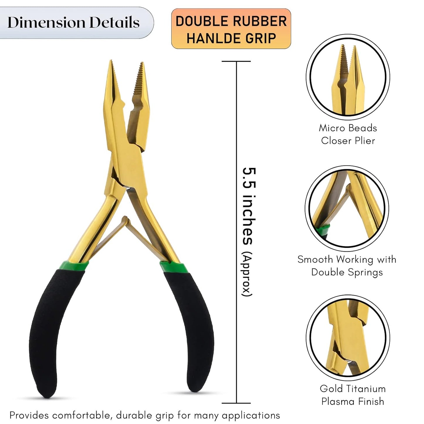 Gold Hair Extensions Remover Pliers set, Micro Beads Hair Pulling Hook & Microbead Loop Tool